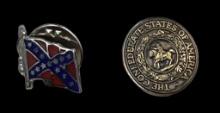 (2) Confederate Pins: Flag & CSA Seal Brass Pin