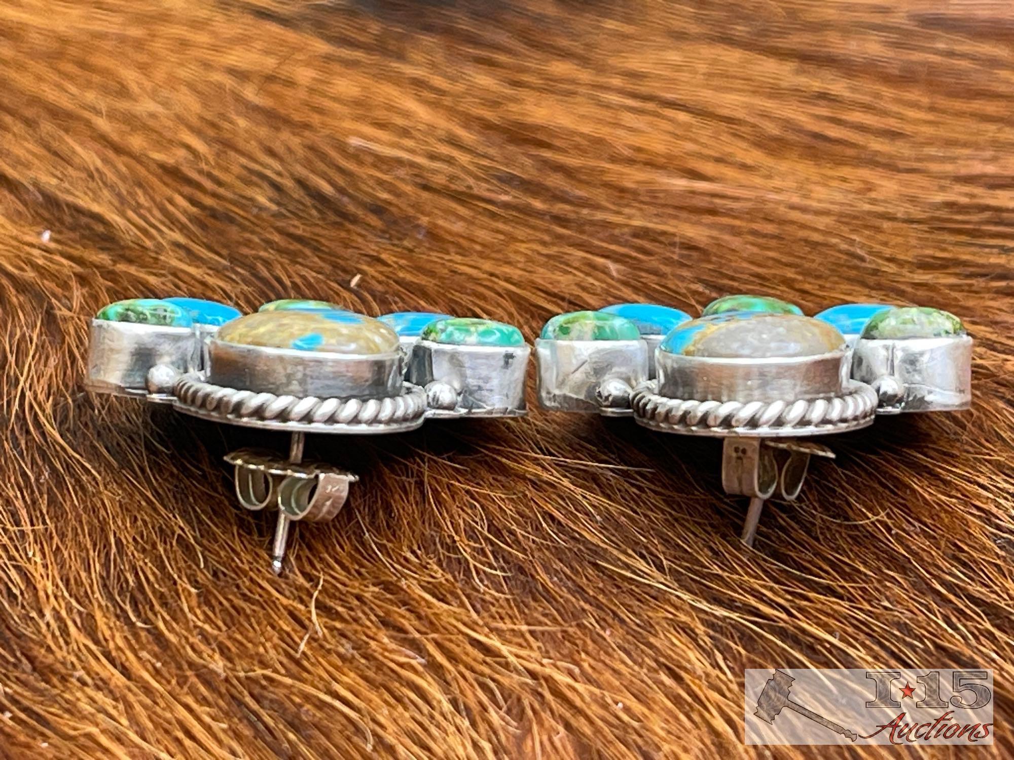 Museum Quality Native American Sterling Silver Turquoise Squash Blossom Set, 445g