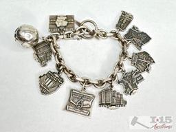 Sterling Silver Charm Bracelet, 92.96g