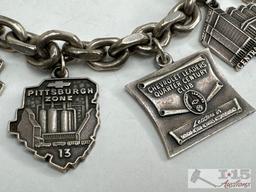 Sterling Silver Charm Bracelet, 92.96g
