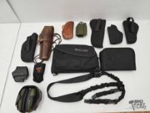 (8) Gun Holsters, (2) Soft Cases, Safety Ear Muffs