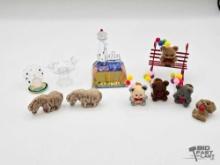 Miniature Crystal Light House and Bird Bath with Bears with Balloon Pins