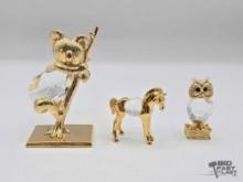 Crystal and Gold Tone Koala, Horse and Owl