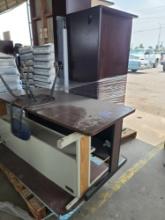 Wooden Desks, Metal Chair, Dry Erase Board