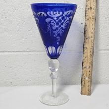 Gibson Cobalt Blue Cut Crystal Frosted Swags Goblet