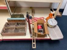 Miscellaneous lot Coke crate army box flag scales and more