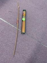 Wood long bow and box of nice wood arrows