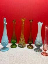 6 art glass Fenton 60s stretch vases