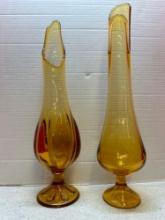 2 mid-century 60s Amber stretch art vases
