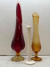 3 vintage 1950s MCM Viking glass vases