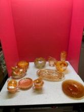 Beautiful Amber herringbone lusterware glass lot