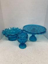 LE Smith Blue moon, stars, pedestal cake, stand candy dish bowl and other blue glassware, including