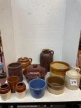 Crocks, jugs, and pottery bowls
