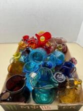 Collection of small glass pitchers crackle glass and others