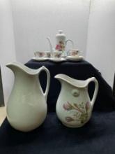 Bavaria, Germany tea set and two ironstone pitchers