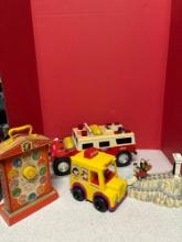 large box full of vintage toys Tonka fire and rescue Fisher-Price etc.