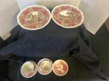 2 Spode castle plates and sauces and tea cups