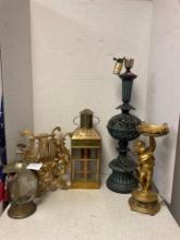 Brass lamps, book rack, metal lamp