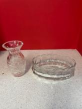 Waterford crystal vase, Fostoria Coin bowl