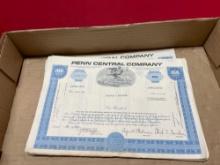 Railroad stock certificates, Penn Central stock certificates 20 pieces 1969