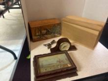 antique wooden boxes Seth Thomas clock