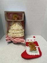 Madame Alexander doll and first Christmas stocking
