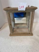 Mirror back wood and glass cabinet wall hanging. 9.5 x 10?
