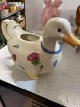 vintage pottery planters including Lennox duck