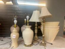 vintage ceramic, glass and wood lamps with lampshades