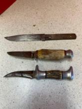 2 stag handled knives and 1 Utica knife no handle