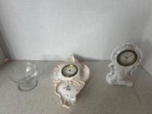 two 1890s porcelain clocks one hanging one desk