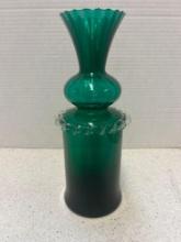 victorian glass emerald green vase with applied band