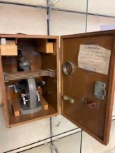 Vintage Olympus microscope with extras and wooden case