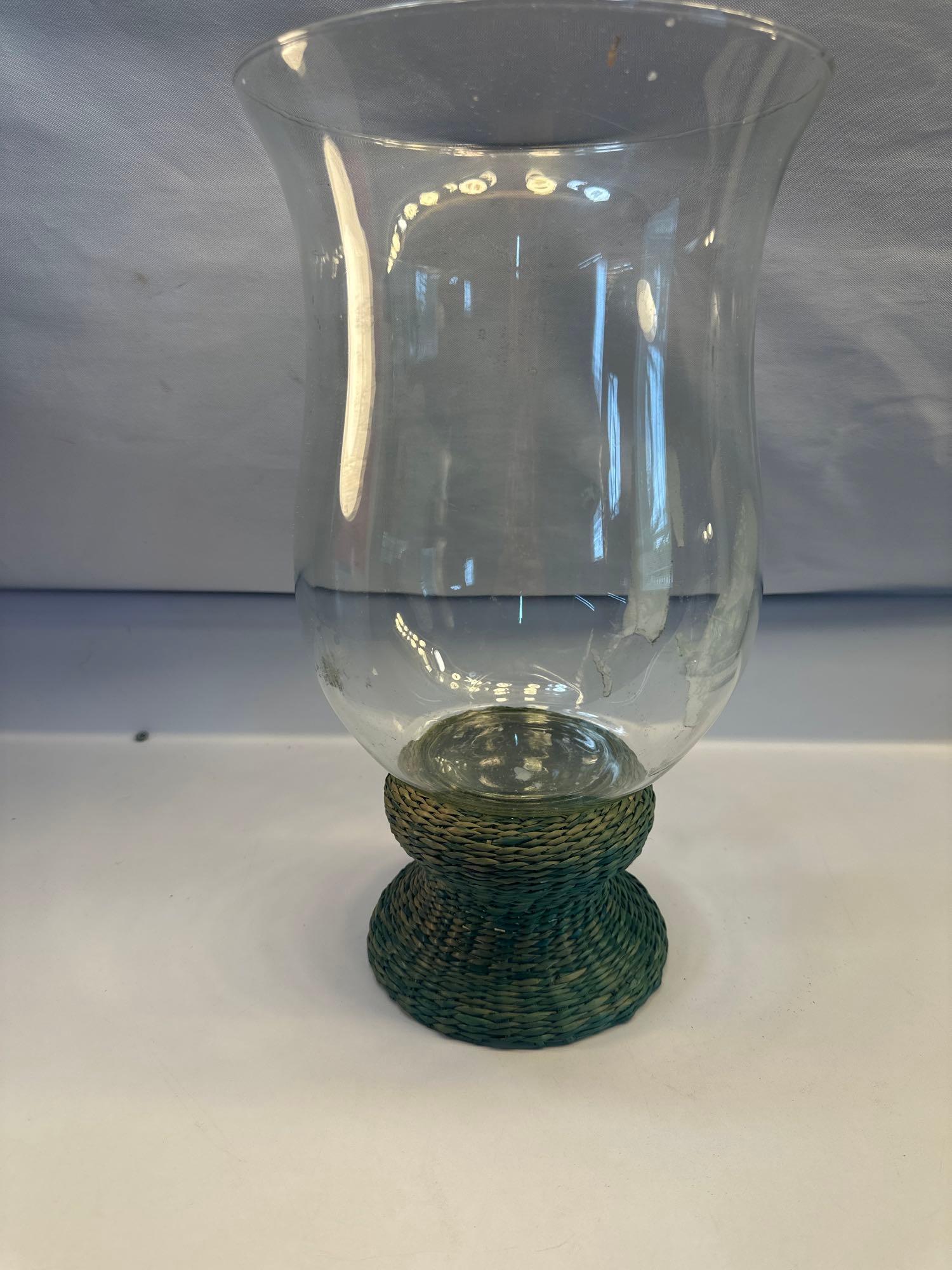 Large Glass Candle Holder With Wicker Bottom