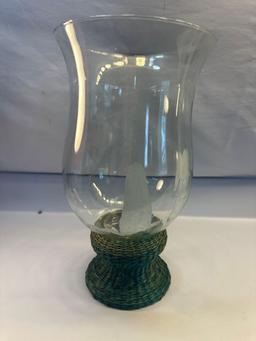 Large Glass Candle Holder With Wicker Bottom