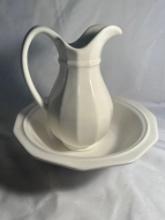 Ceramic Cream Color Wash Bowl and Pitcher