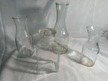 Glass Decanter, Glass Vase, Glass Milk Jar, Etc total 4