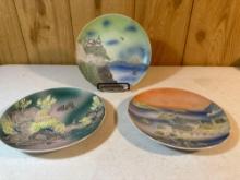3 Hand-Painted Decorative Plates / 1 Plate Holder