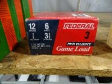 BOX OF FEDERAL HIGH VELOCITY GAME LOAD 12GA 7/8 OZ 6 SHOT 3 ½ DR. EQ
