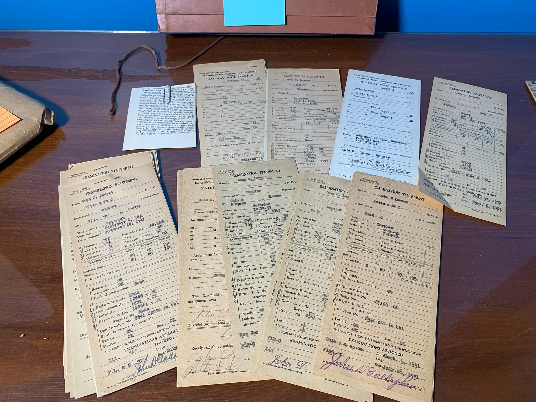 Group of Documents for Postal Workers who Worked on Trains
