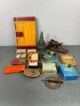 Group Lot of Vintage Items Including Toys, Cast Iron Cow, Ledger, and More