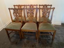 Six 18th Century English or Irish Hand Carved dining Chairs