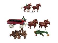 Cast Iron Wagon with Horses Plus Toy Plow