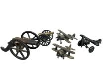 Cast Iron Toy Cannons, Cast Plane & Plane Pencil Sharpener