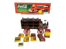 Cast Iron Coca-Cola Delivery Wagon With Cases of Bottles and 1991 Holiday Truck Carrier