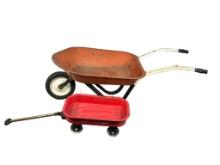 Vintage Child's Wheelbarrow and mini wagon