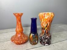 Czech Spatter Glass Art Glass Vases