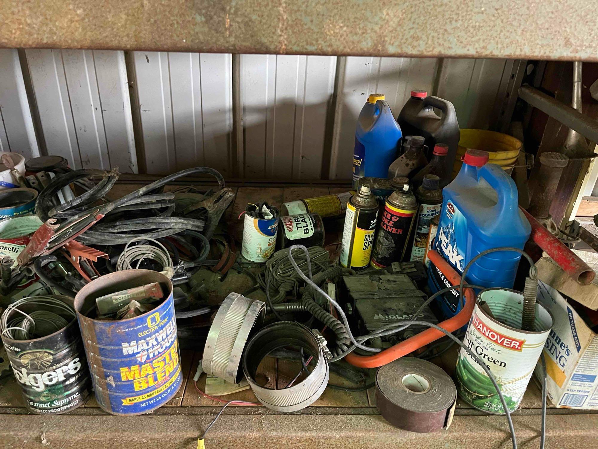 Contents of shelf including Hardware ,Fencer,used oil
