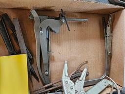 Box of Clamps & Precision Measuring Tools