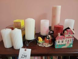Cabinet Contents (Books, Candles, Figures)